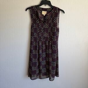 ModCloth Navy Blue Red Cream Floral Print Sleeveless Sheer Shift Dress Womens M
